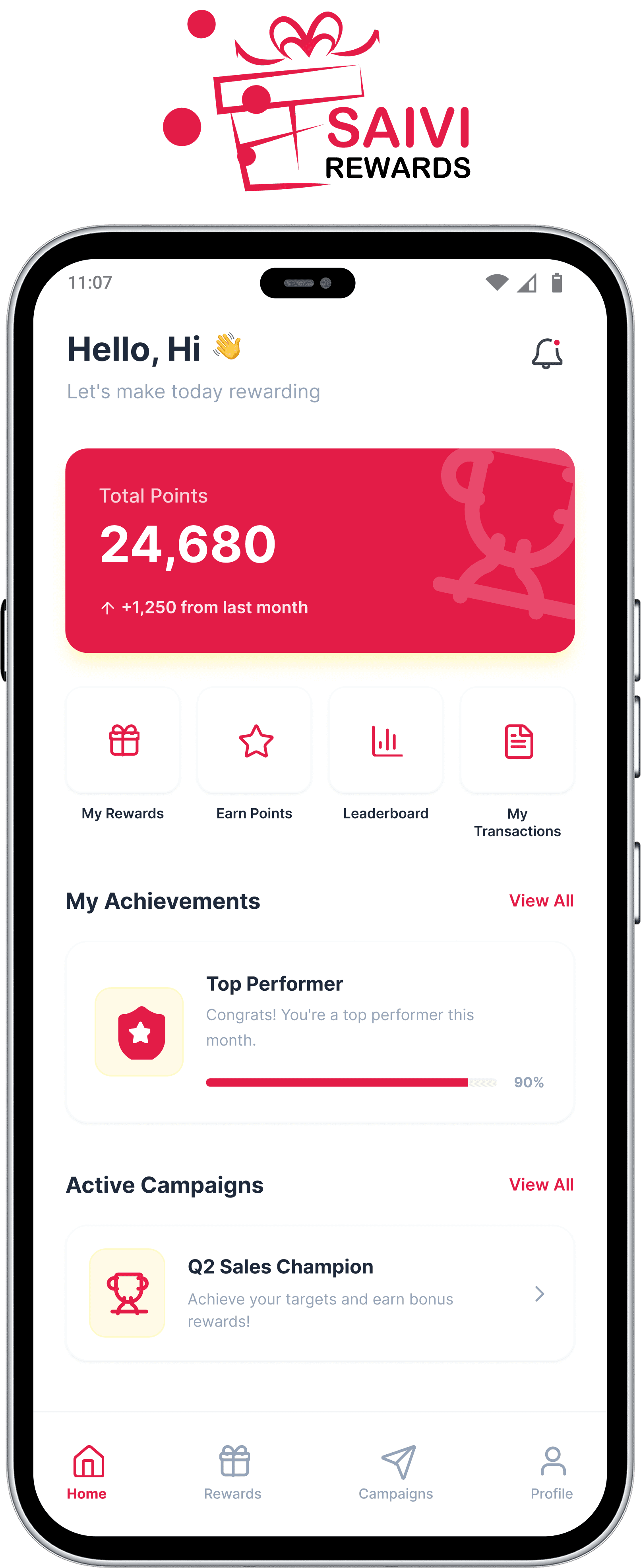 Saivi Rewards product screens