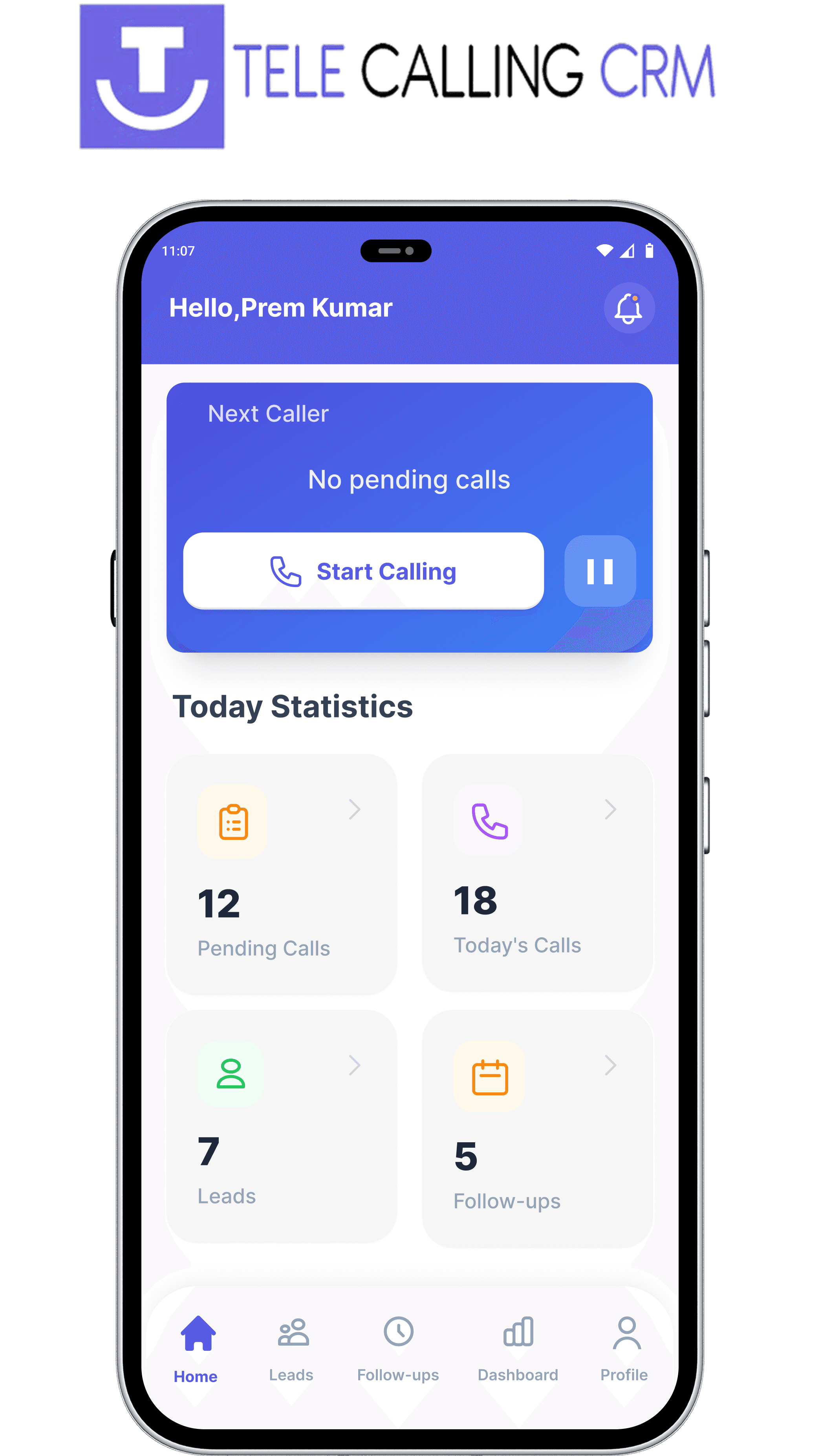 TeleCalling CRM product screens