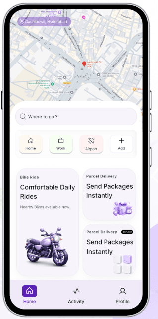 Rutur rider app screen